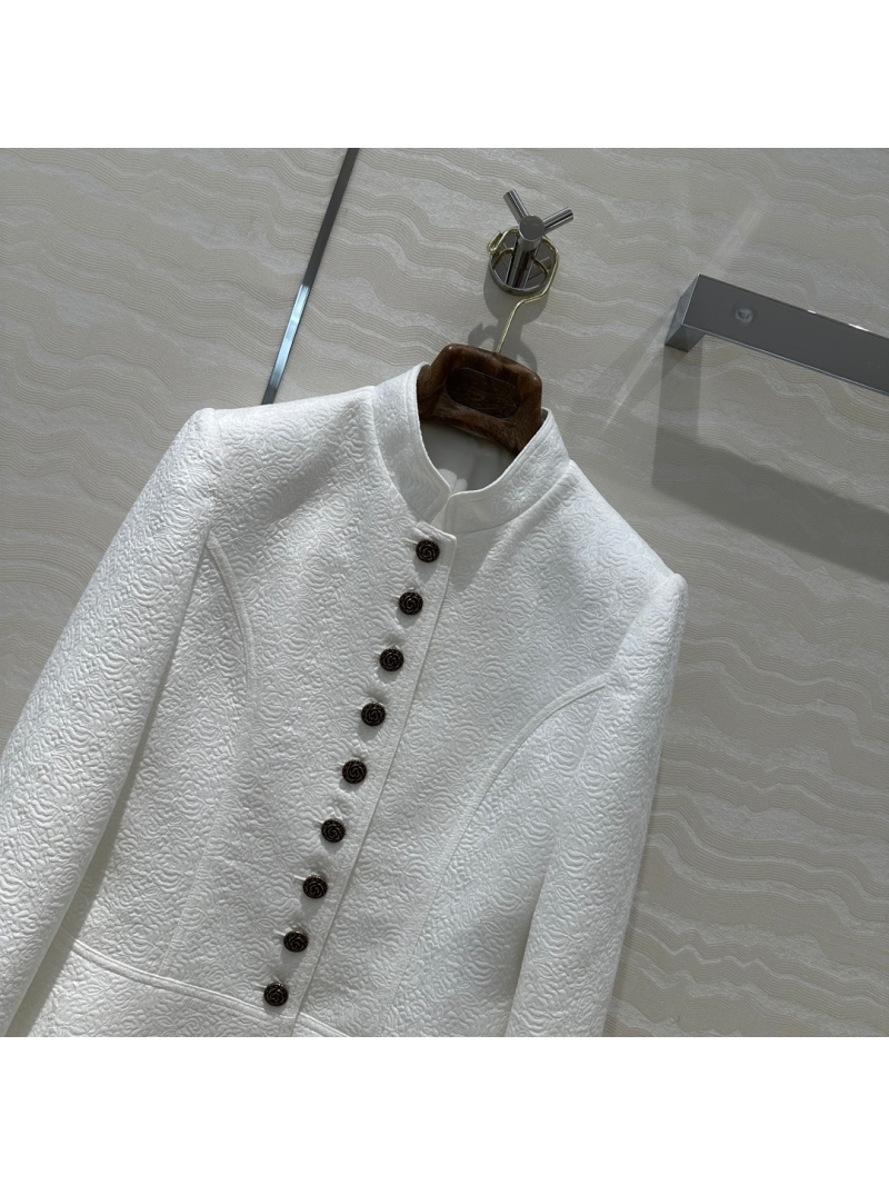 Loro Piana LP Collection Elegant Jacquard Wool Blend Jacket in White