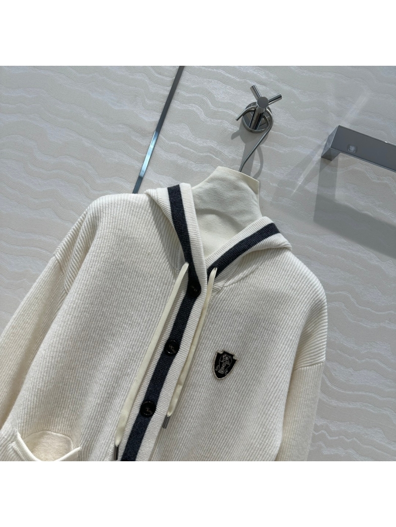 Brunello Cucinelli Tennis-Inspired Hooded Cashmere Cardigan - Classic and Elegant
