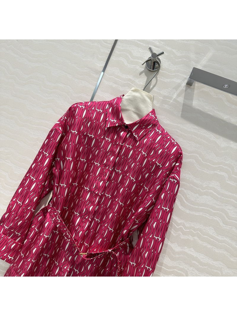 Dior Miss Dior Silk Print Belted Dress. Deep Fuchsia