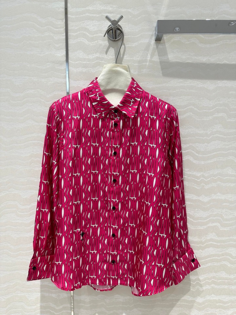 Dior Miss Dior Silk Letter Print Shirt. Deep Fuchsia
