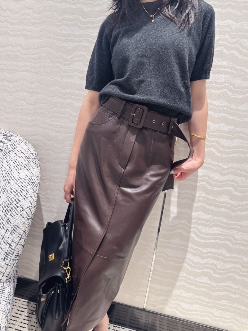 Saint Laurent YSL Exclusive Imported Lambskin High-Waisted Pencil Skirt. Chocolate Brown