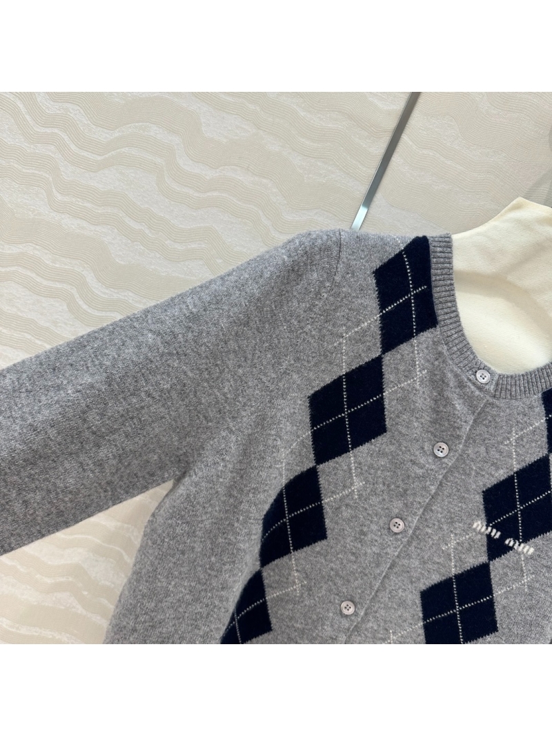 Miu Miu Argyle Cashmere Cardigan Grey Black