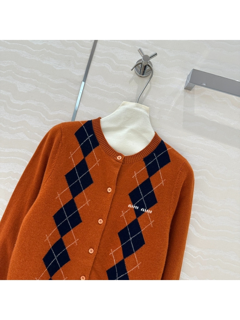 Miu Miu Argyle Cashmere Cardigan Rust