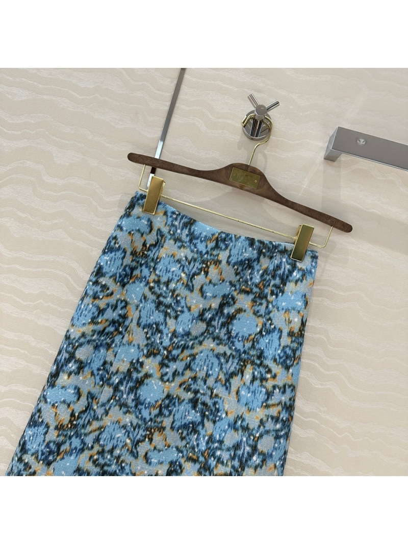 Loro Piana Chinese-Inspired Jacquard Blue Midi Skirt