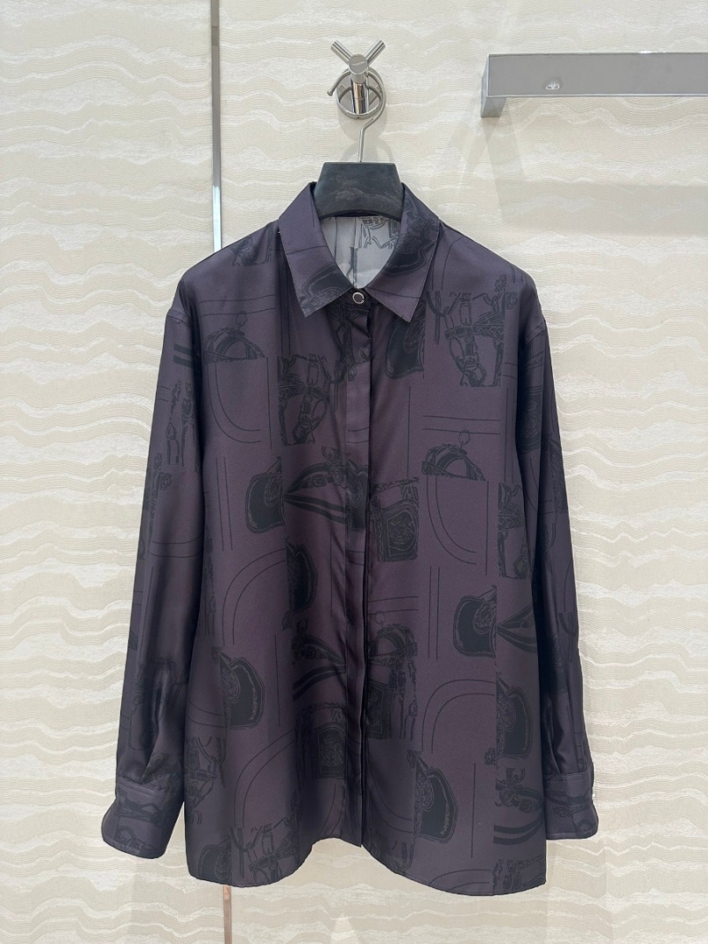 Hermès Midnight Purple Chain & Rope Print Silk Shirt