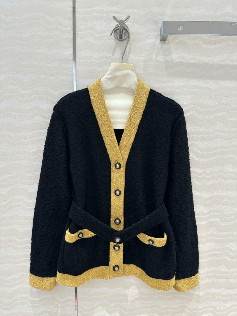Chanel 24P Deauville Series Contrast V-Neck Cardigan Coat Gold Black