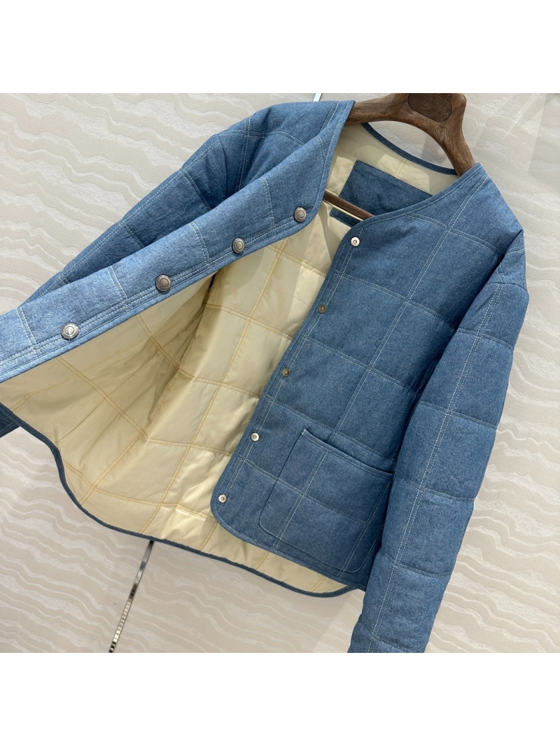 Loro Piana ChambrayDenim Collarless Quilted Jacket