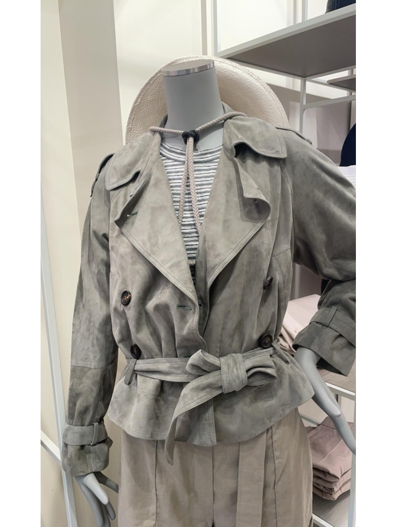 Brunello Cucinelli Imported Suede Lambskin Biker Jacket Grey