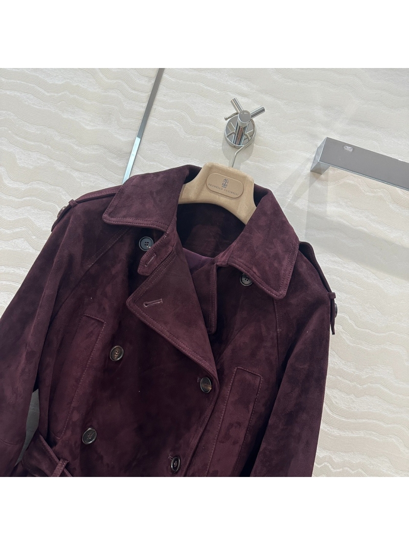 Brunello Cucinelli Imported Suede Lambskin Biker Jacket Wine