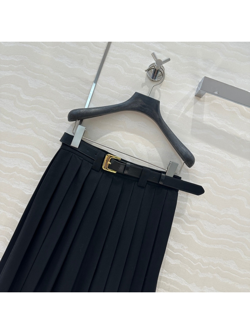 Miu Miu Vintage Academy Style Pleated Mid-Length Skirt - Black