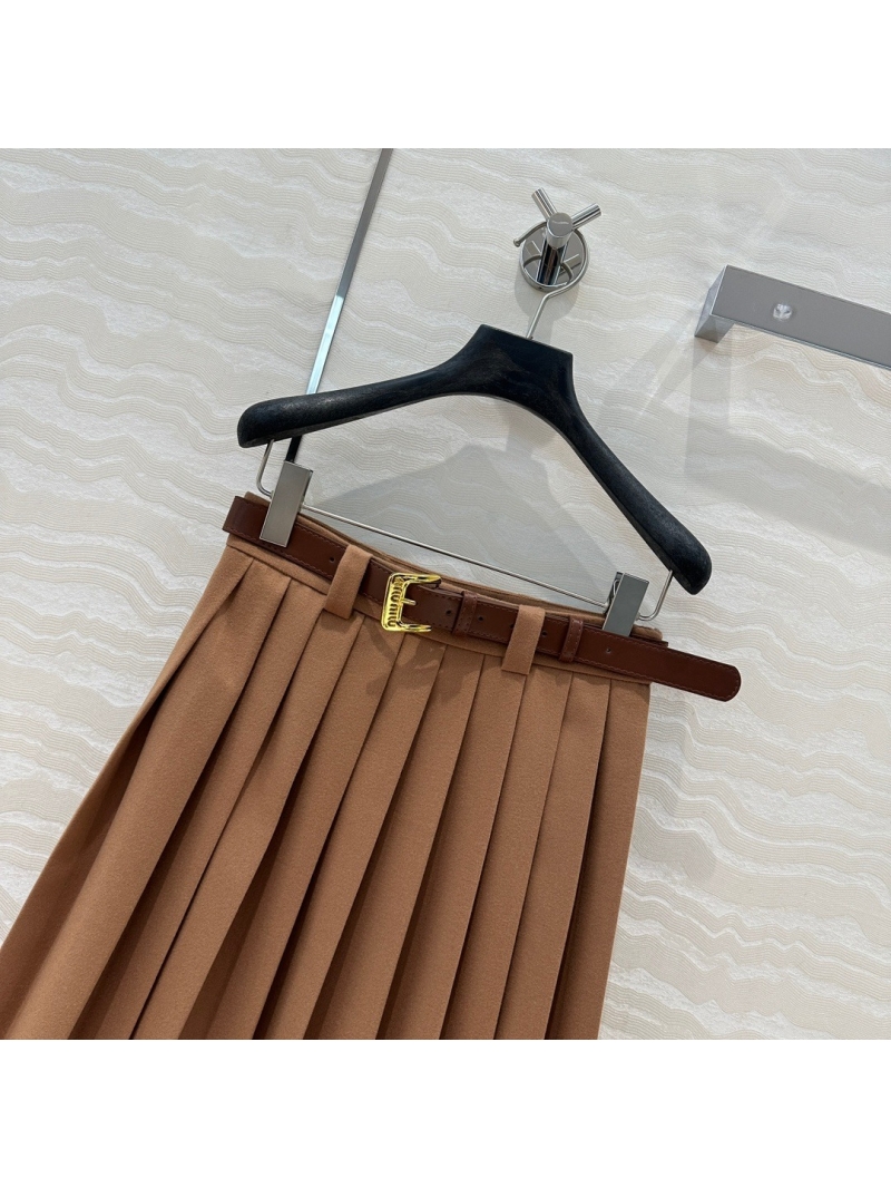 Miu Miu Vintage Academy Style Pleated Mid-Length Skirt - Brown