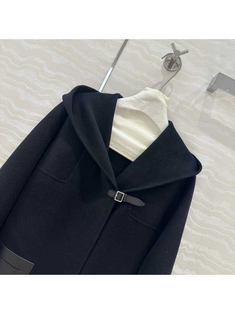 Hermès Fall/Winter Essential Hooded Cashmere Coat - Black