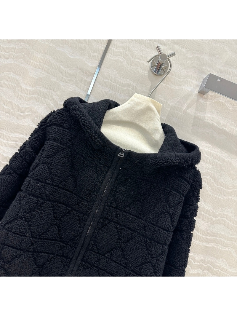 Dior Miss Dior Teddy Fleece Hooded Jacket – Cozy Diamond Quilted Cashmere-Wool Jacket. Black