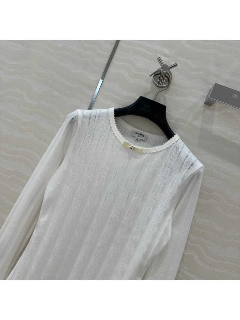 Chanel Coco Collection Elegant Bow-Detail Cotton Top - White