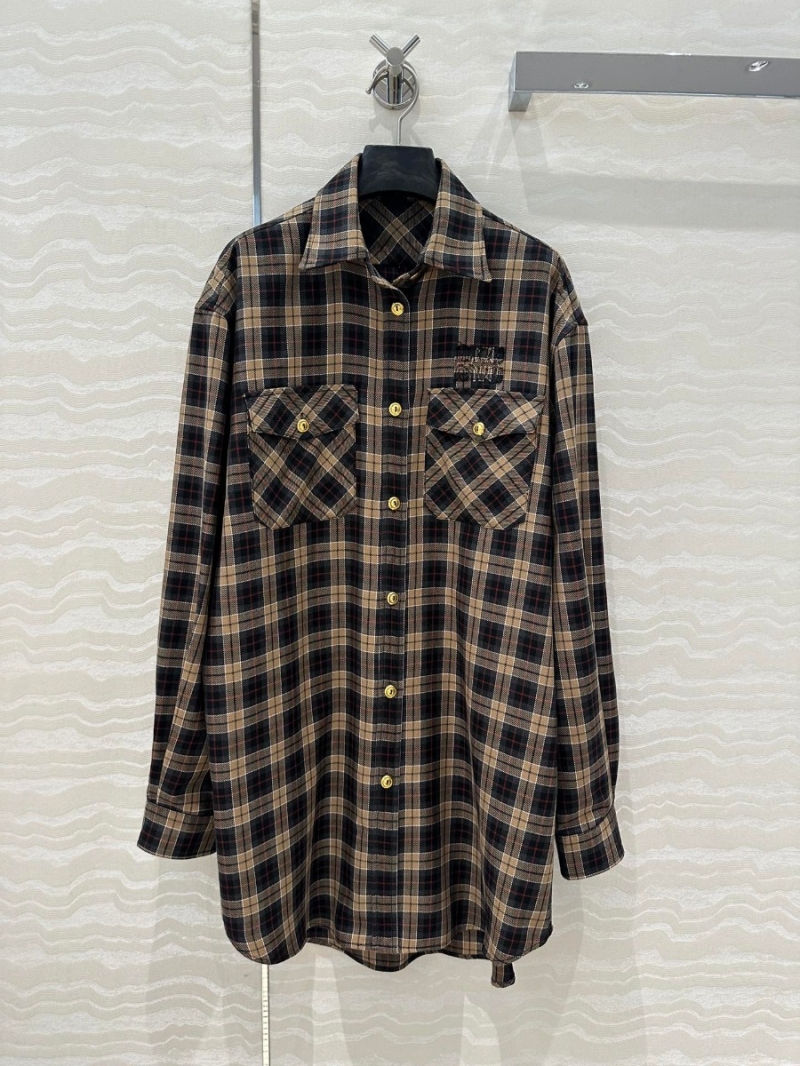 Miu Miu English Academy Style Plaid Long Shirt Dress