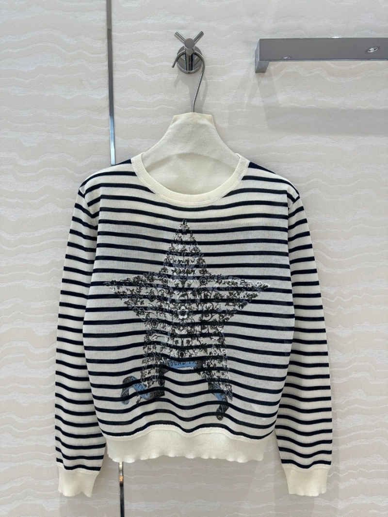 Dior MissDior Navy-Style Striped Star Floral Print Knit Sweater