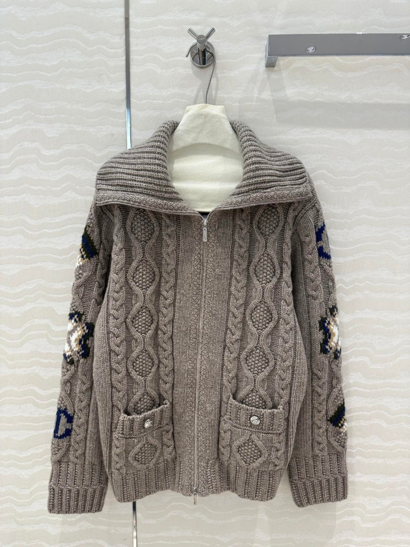 Chanel Coconeige Collection Cable Knit Wool Cardigan in taupe or warm grey