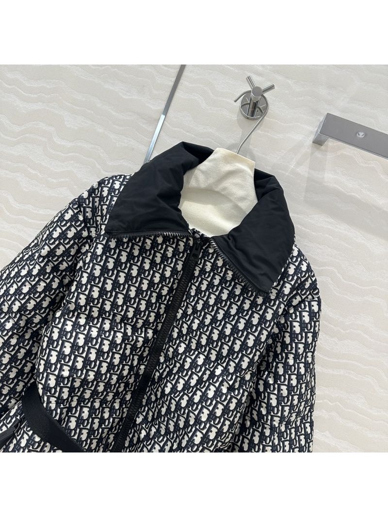 Dior Miss Dior Ski Collection Stylish Puffer Jacket in Black with White Oblique Pattern