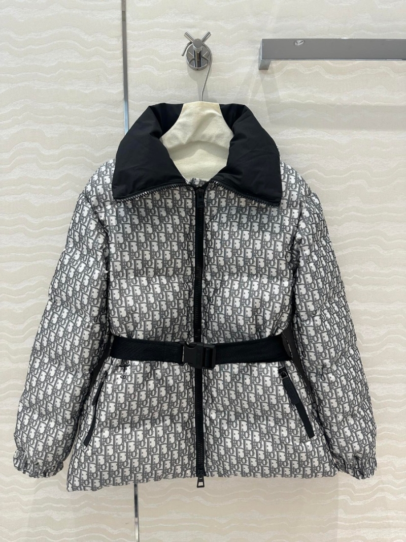 Dior Miss Dior Ski Collection Stylish Puffer Jacket in Silver/Gray with White Oblique Pattern
