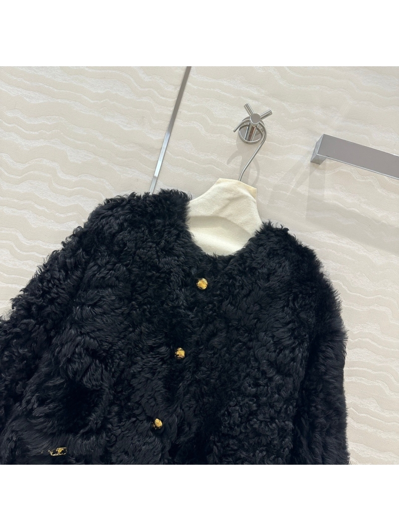 Celine Toscana Shearling Lamb Fur Jacket with Gold Accents – Black