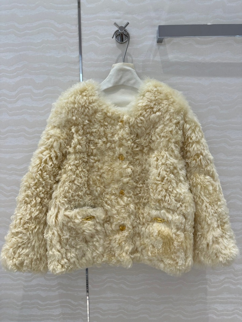 Celine Toscana Shearling Lamb Fur Jacket with Gold Accents – Beige