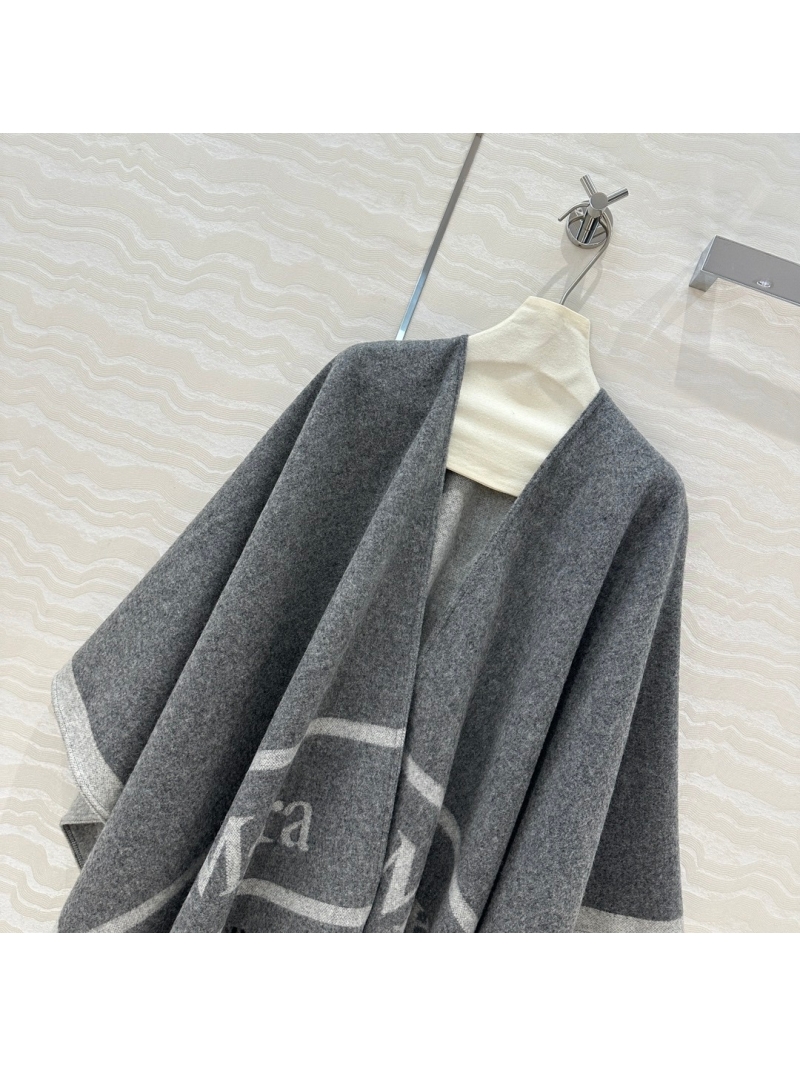 Max Mara Classic Wool Fringe Cape in Grey