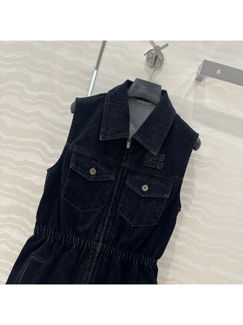 Miu Miu Holiday Collection Velvet-Coated Denim Vest Dress
