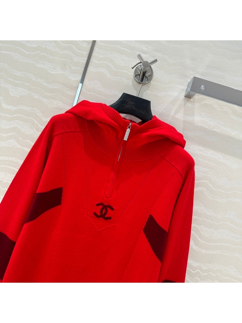 Chanel Coco 24N Ski Collection Elegant Hooded Knit Sweater - Red