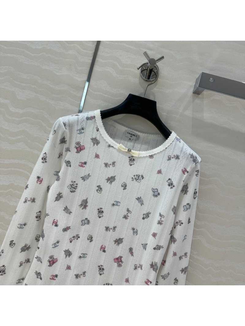 Chanel Coco Collection Elegant Bow-Detail Cotton Top - White/Printed