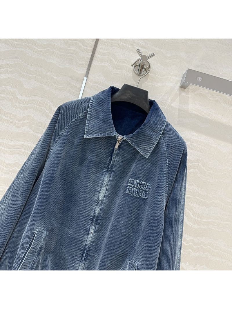 Miu Miu Retro Corduroy Washed Denim Jacket with Quilted Insulation - Vintage Blue