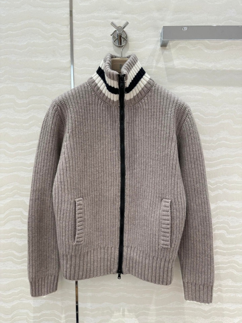 Brunello Cucinelli Capsule Collection Elegant Cashmere High-Neck Jacket Beige