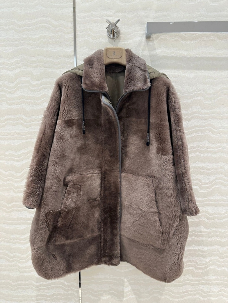 Brunello Cucinelli Winter Collection Luxurious Reversible Cape Coat Brown/Khaki