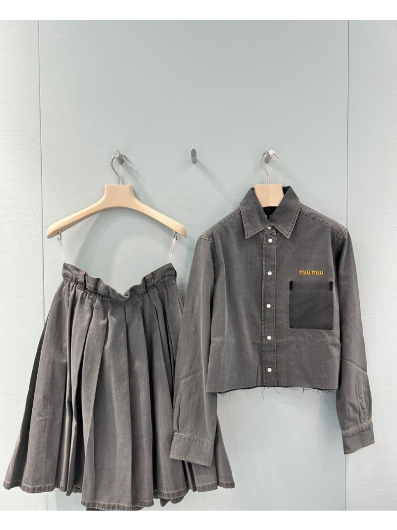 Miu Miu Retro Washed Grey Denim Short Shirt