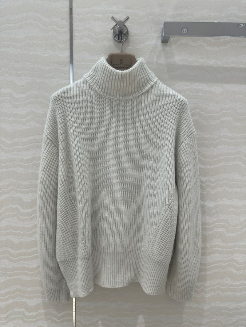 Brunello Cucinelli Luxe Collection Sparkling Turtleneck Cashmere Sweater - Ivory
