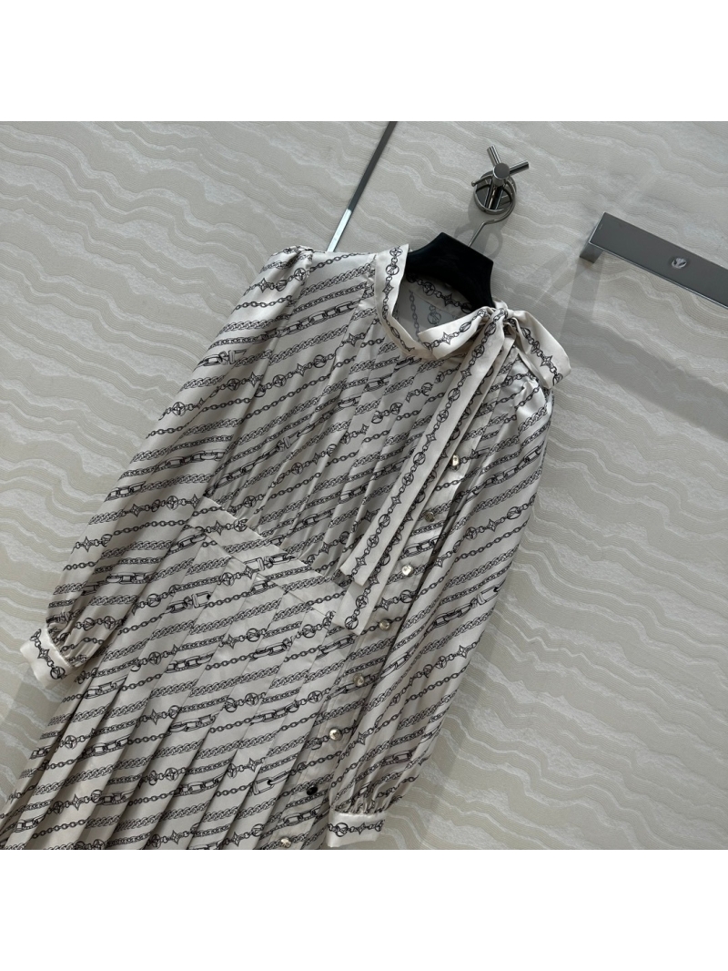 Louis Vuitton LV Chain Pattern Collection Elegant Silk Dress - White/Monogram Print
