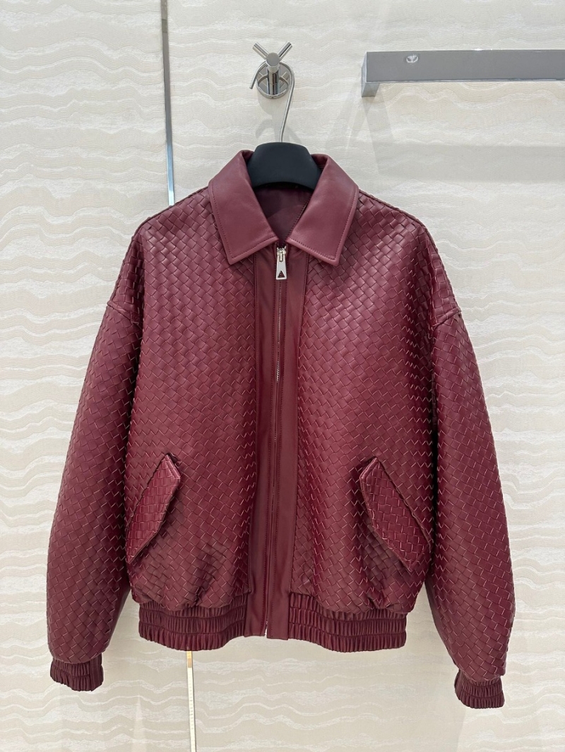 Bottega Veneta Vintage Modern Woven Leather Jacket – Burgundy