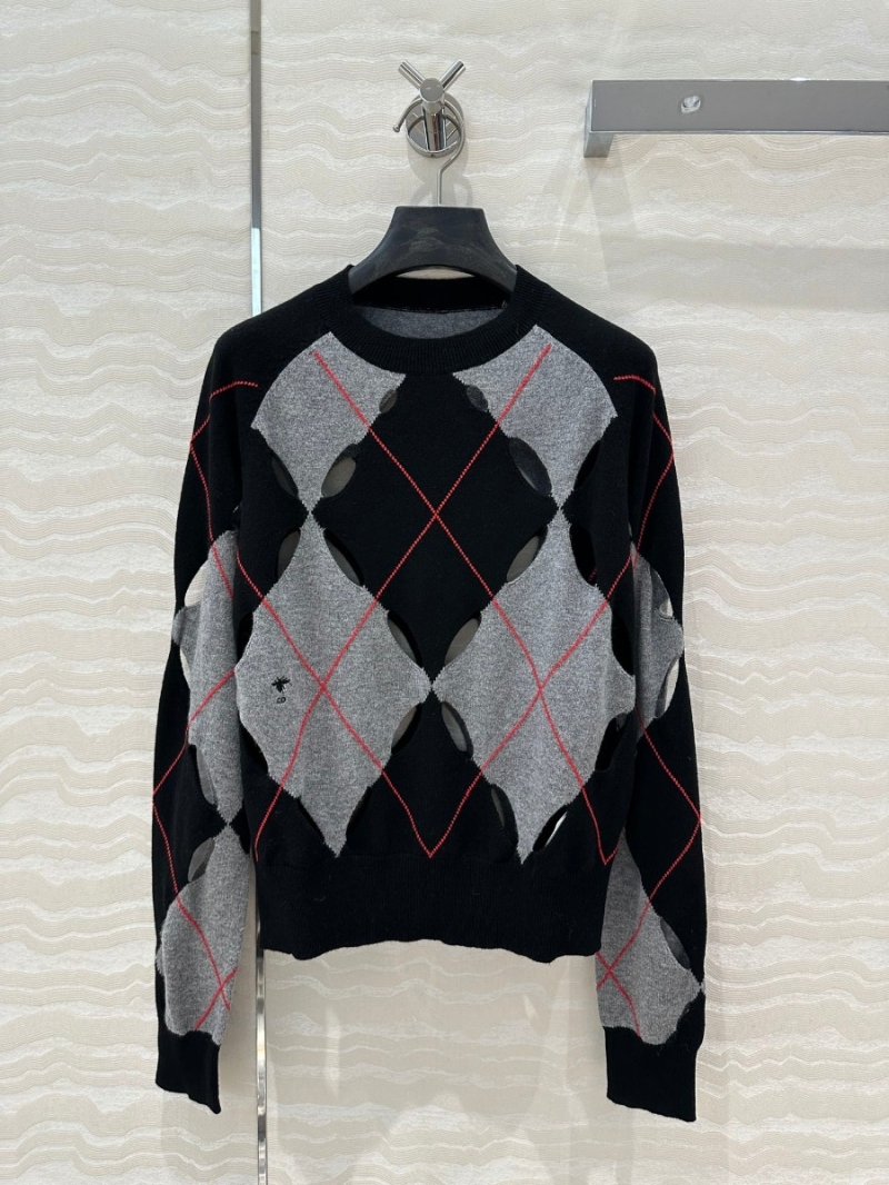 Dior Miss Dior Christmas Edition Argyle Cutout Cashmere Sweater - Black and Grey