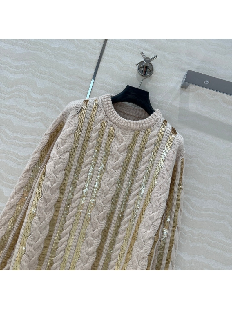 Max Mara Premium Cashmere Sequin Embroidered Sweater in Beige Luxurious Design
