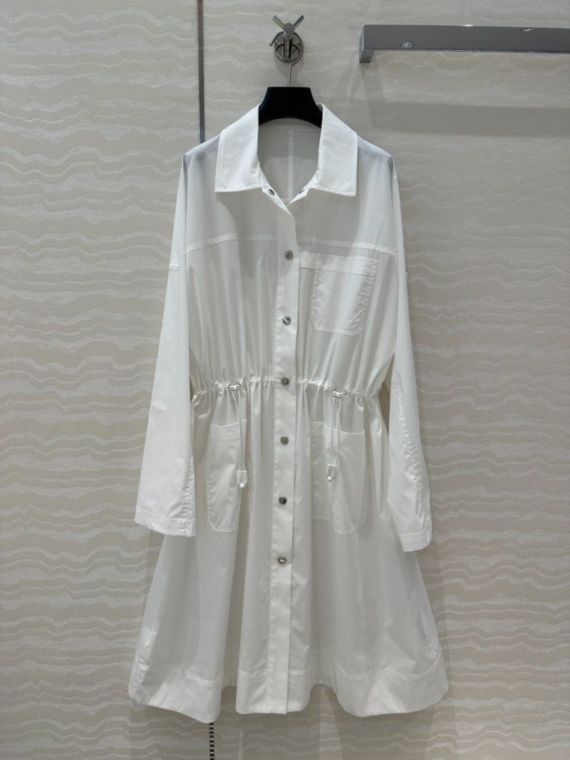 Hermès Spring/Summer Collection Elegant Drawstring Waist Trench Dress – Classic White