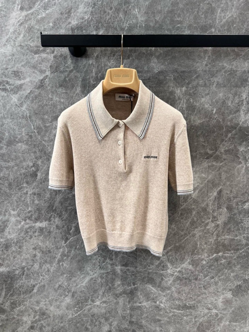 Miu Miu 25SS Spring/Summer Collection Logo Polo Knit Short-Sleeve Top