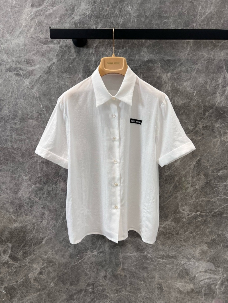 Miu Miu 25SS Early Spring Collection Classic Black and White Logo White Shirt