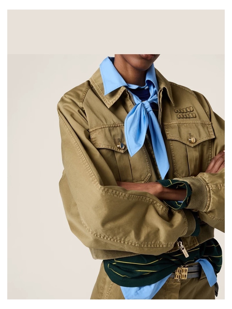 Miu Miu Scout Series Stylish Baseball Jacket Olive Green