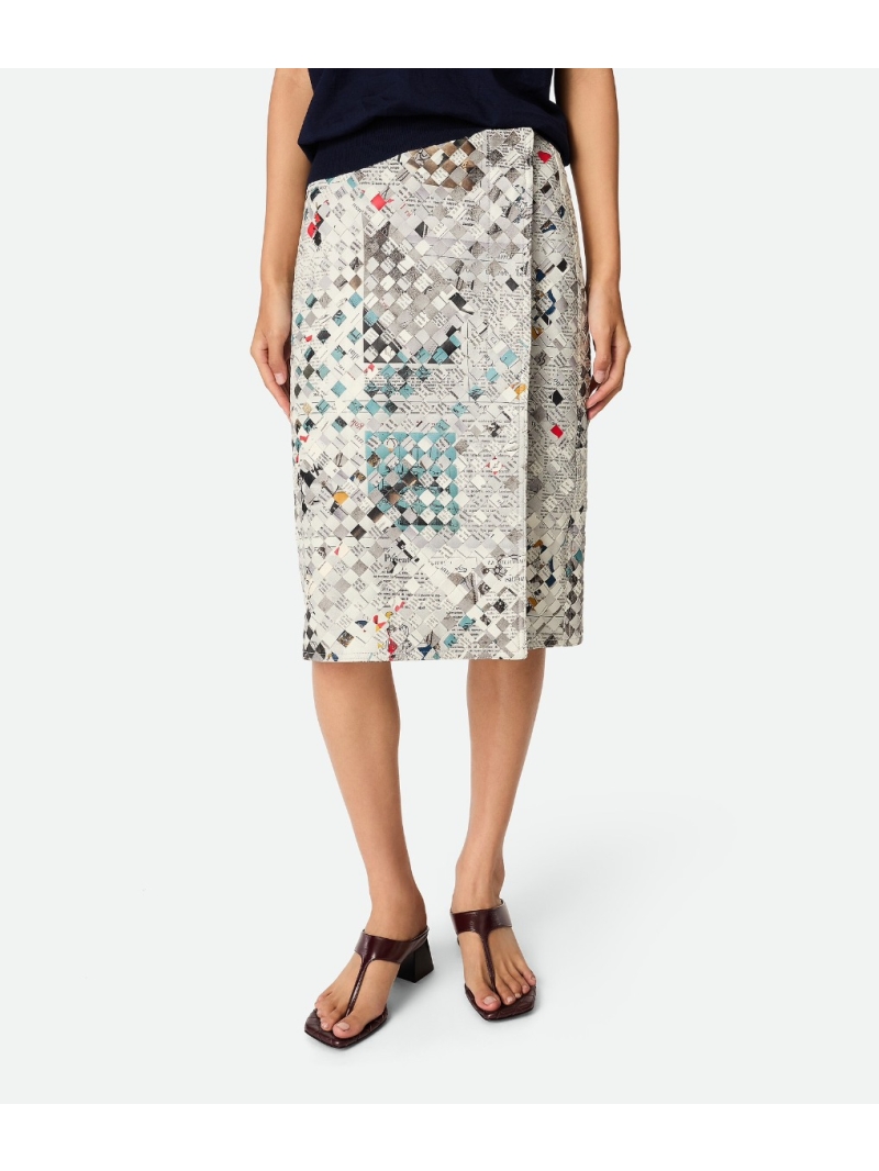 Bottega Veneta Graffiti Newspaper Limited Edition Chic Woven Skirt in Multicolor