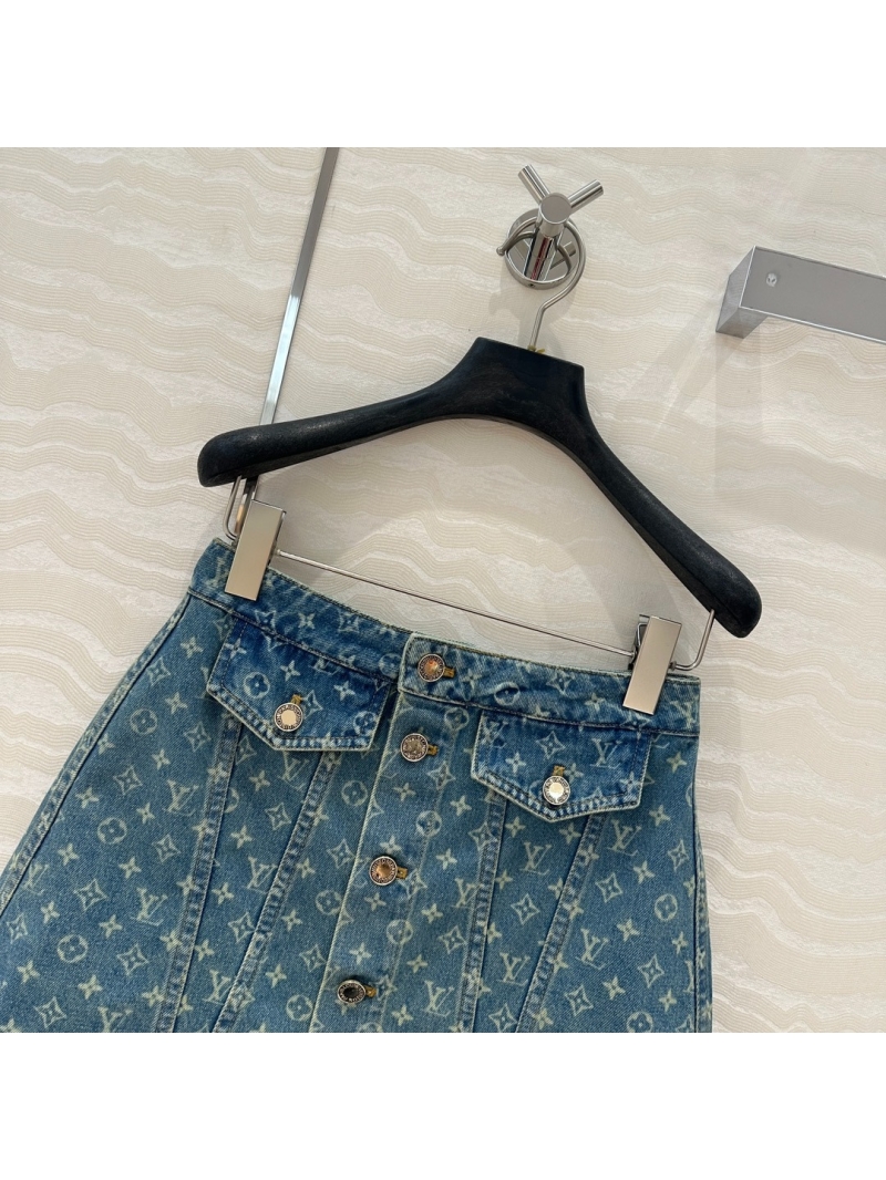 Louis Vuitton LV MONOGRAM Jacquard Denim Metal Button Skirt – Vintage Washed Blue