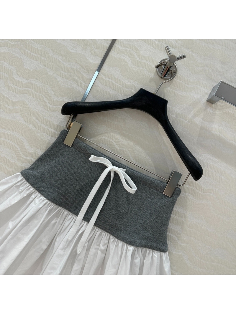 Miu Miu College Style Chic Pleated Skirt Grey-White