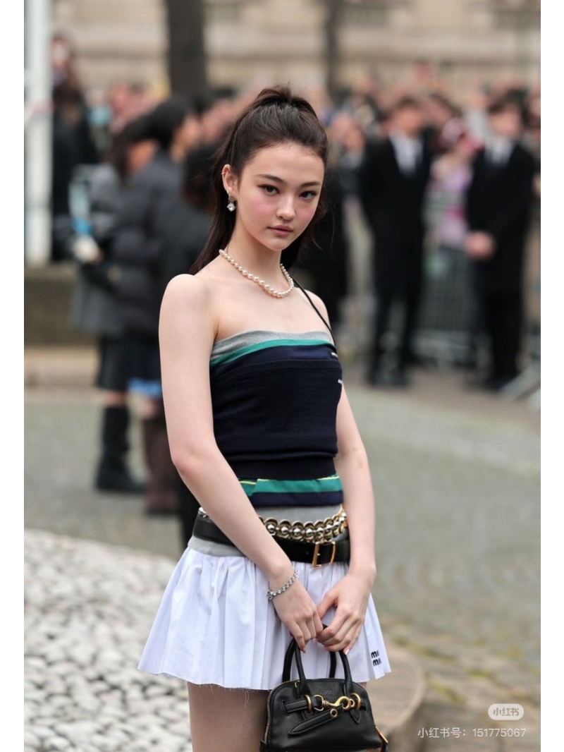 Miu Miu College Style Chic Bustier Dress Grey-White