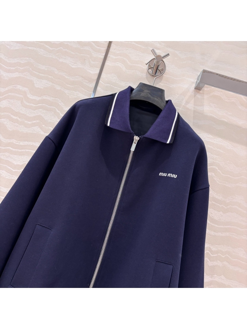 Miu Miu Intellectual Chic Oversized Zip-Up Sweatshirt Jacket Navy