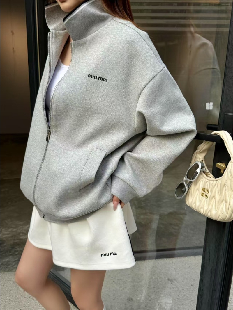 Miu Miu Intellectual Chic Oversized Zip-Up Sweatshirt Jacket Grey