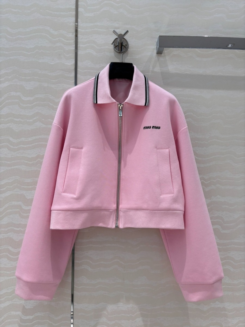 Miu Miu Retro Sweet Cropped Zip-Up Jacket Pink