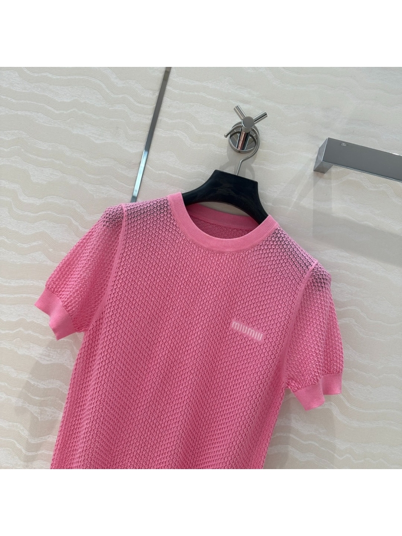 Miu Miu Sweet Breeze Knit Mesh Top Vibrant Pink